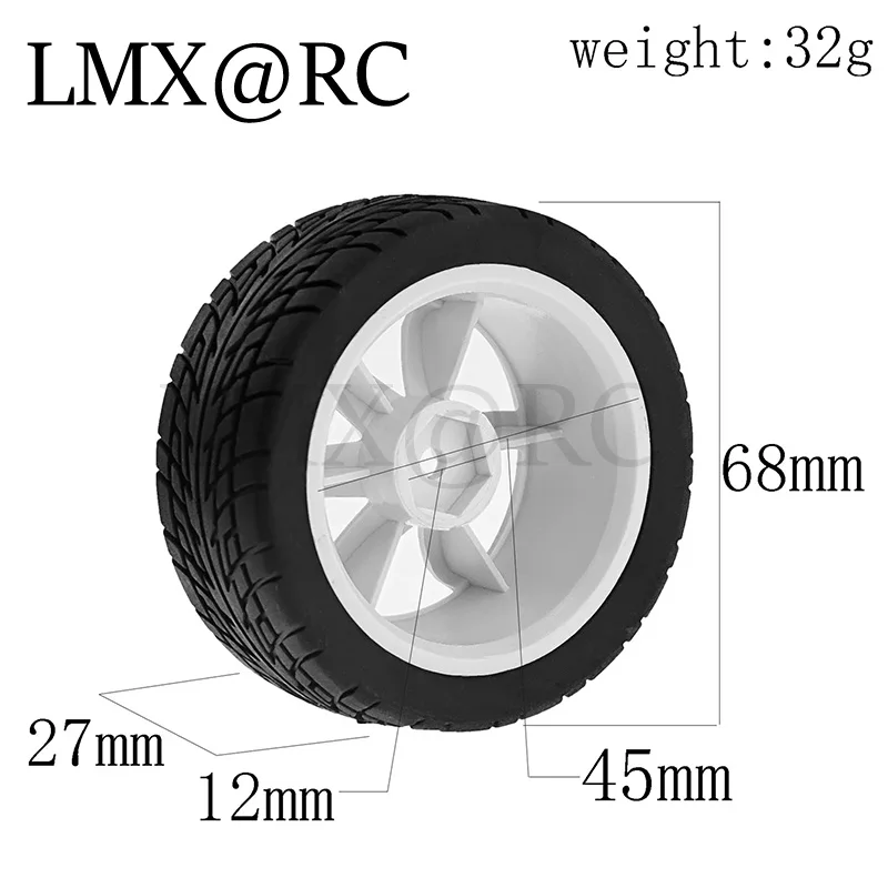 4 pièces 68mm pneu en caoutchouc roue 12mm hexagone pour Tamiya TT01 TT01E TT02 TT02B TA06 XV01 XV02 PTG-2 1/10 RC voiture de course pièces de mise à niveau