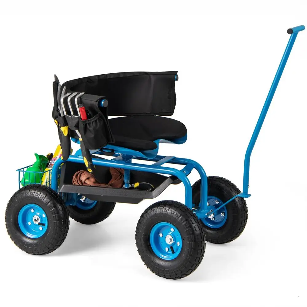 

Rolling Garden Seat with Wheels, Outdoor Garden Cart with 360 Swivel Seat amp Tool Storage, 2 Steering Handles, Gardening Stool