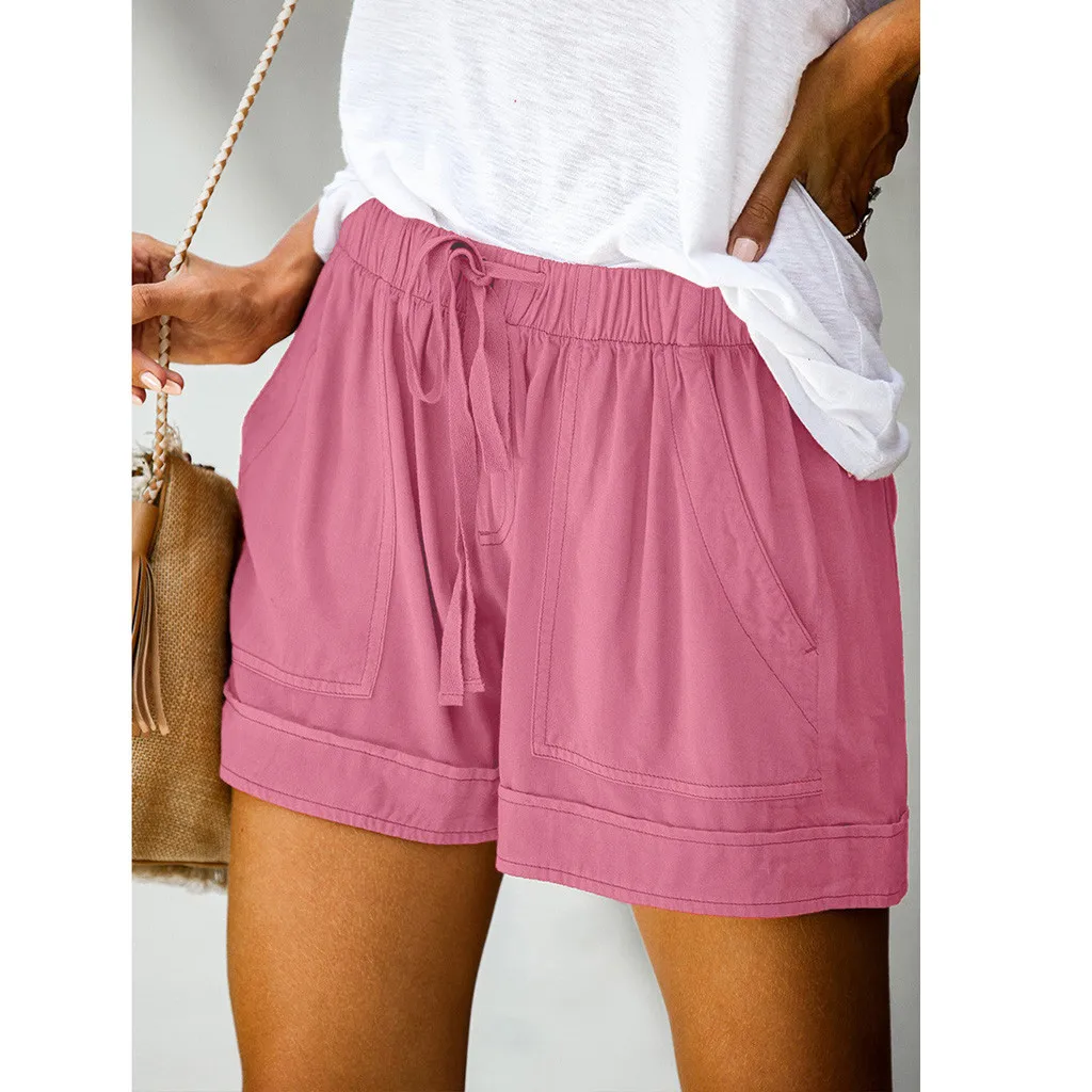 

Womens Casual Comfy Drawstring Shorts Summer Fashion Elastic Waist Simple Solid Short Pants With Pockets Loose Home Streetwears