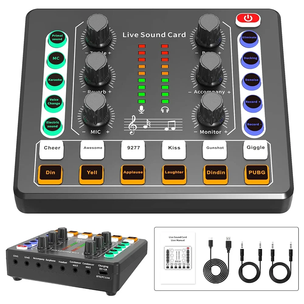 

M8 DJ Mixer Sound Card Voice Changer for live Streaming Podcasting Gaming Stereo Audio Mixer For Youtube Karaoke Broadcast KTV