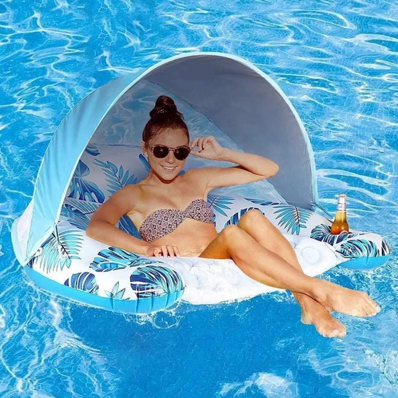 Galleggiante gonfiabile per piscina a forma di U da 1 pezzo, materiale in PVC, comoda lettino con portabicchieri, fila galleggiante per acqua durevole per piscina