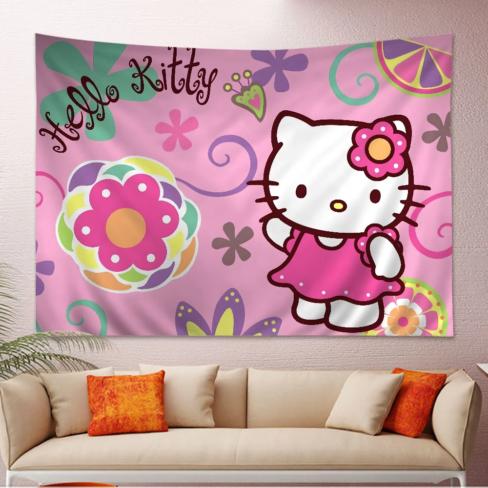 Amine Pink Cartoon Cat Anime Tapestry Hippie Flower Wall Carpets Dorm Decor Wall Hanging Home Decor