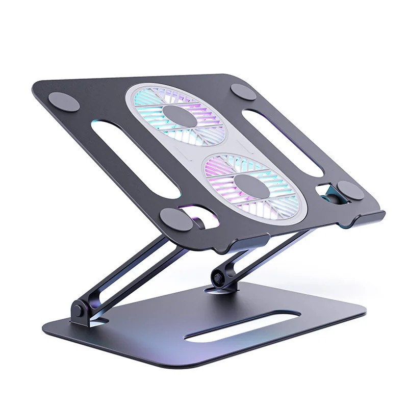 Aluminum Alloy Folding Double-layer Storage Laptop Stand with Adjustable Large Fan and Cooling Tablet Stand