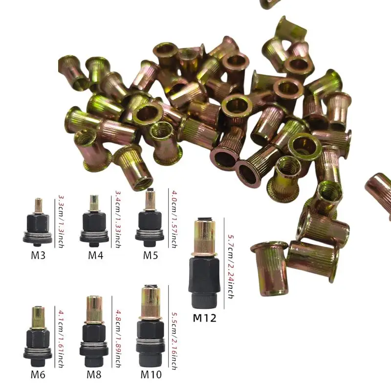 52Pcs M3-M10 Zinc-Coated RH Threaded Heavy-Duty Rivet Nut Kit With Tools For Car Repair/Furniture/License Plate/Renovation