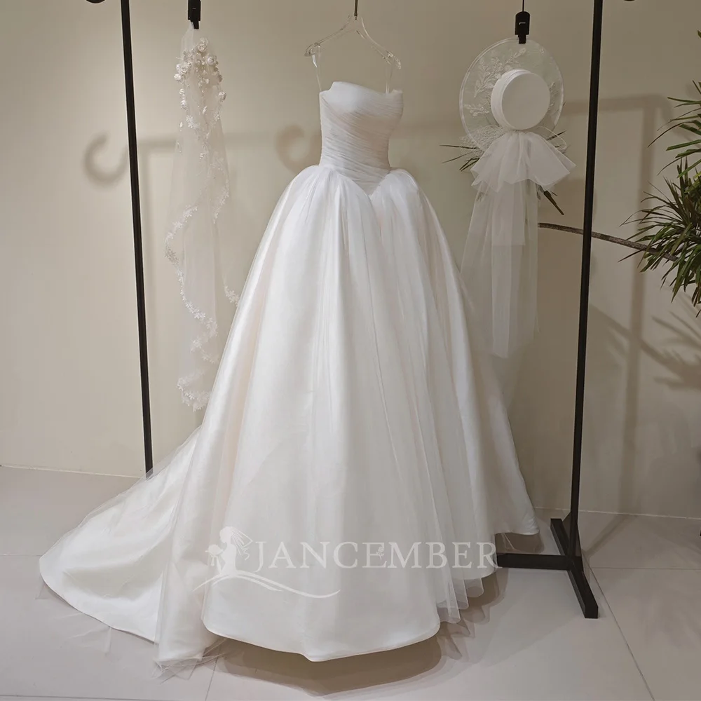 International Perfect Wedding Dress Organza Customized Strapless Ball Gown Lace Up Back sleeveless vestidos de novia boda