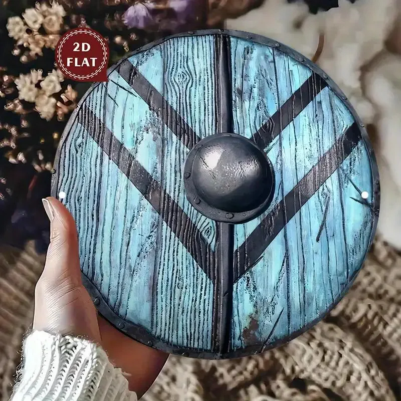 2D Flat - Rustic Blue And Black Viking Shield Metal Sign in 2D, Perfect for Wall Decoration, Waterproof And Dustproof, Suitable