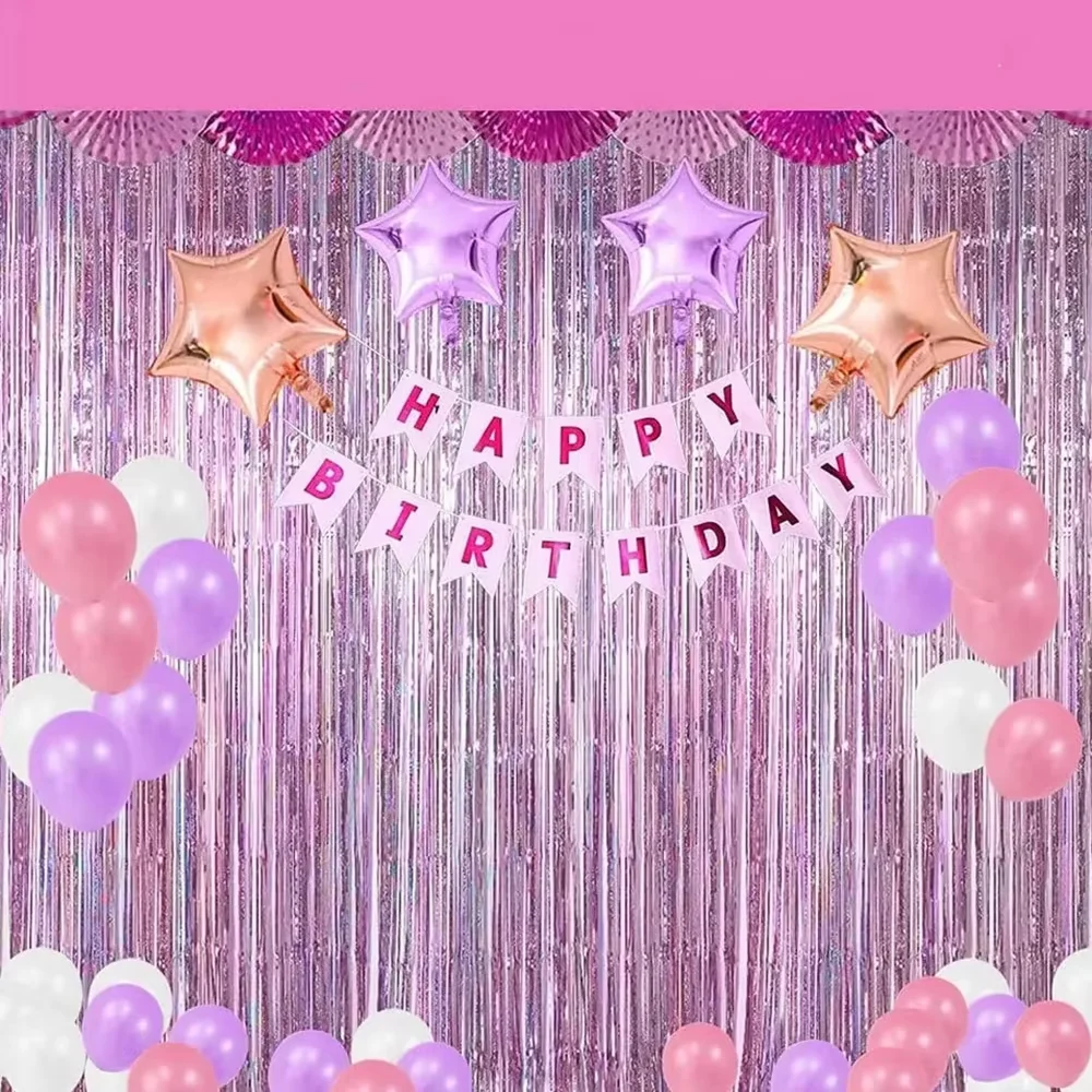2 Stück 1*2M Holografischer Lila Folien-Fransenvorhang Lametta-Hintergrund für Geburtstag Hochzeit Party Fotobox Dekorationen Zubehör – Detail 4