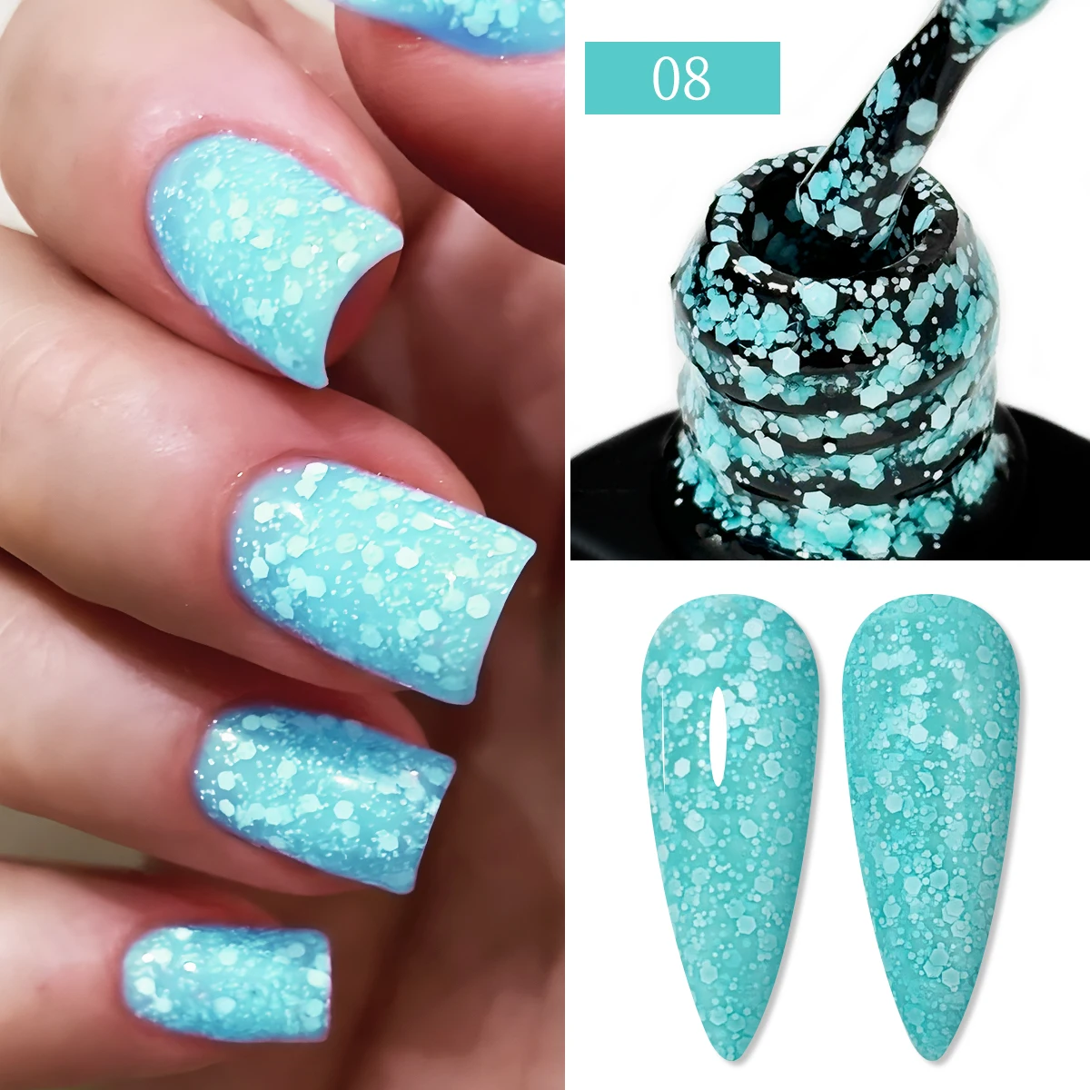 طلاء جل بتأثير ندفة الثلج مع ترتر لامع فلوري ومعطف علوي للثلج - مثالي لفن الأظافر بنفسك في المنزل أو صالون M #1