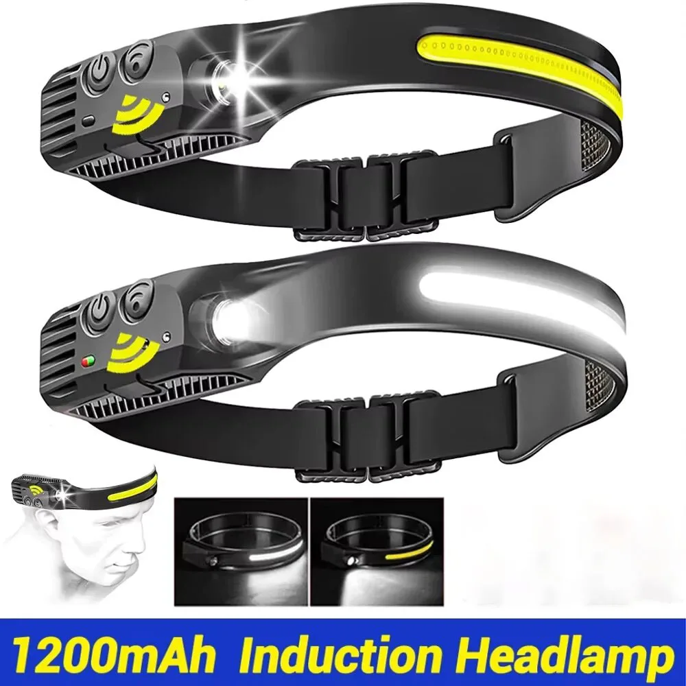 COB LED Headlamp Induction Head Lamp Built-in Battery USB Rechargeable Head Flashlight Outdoor Camping Fishing Sensor Headlight