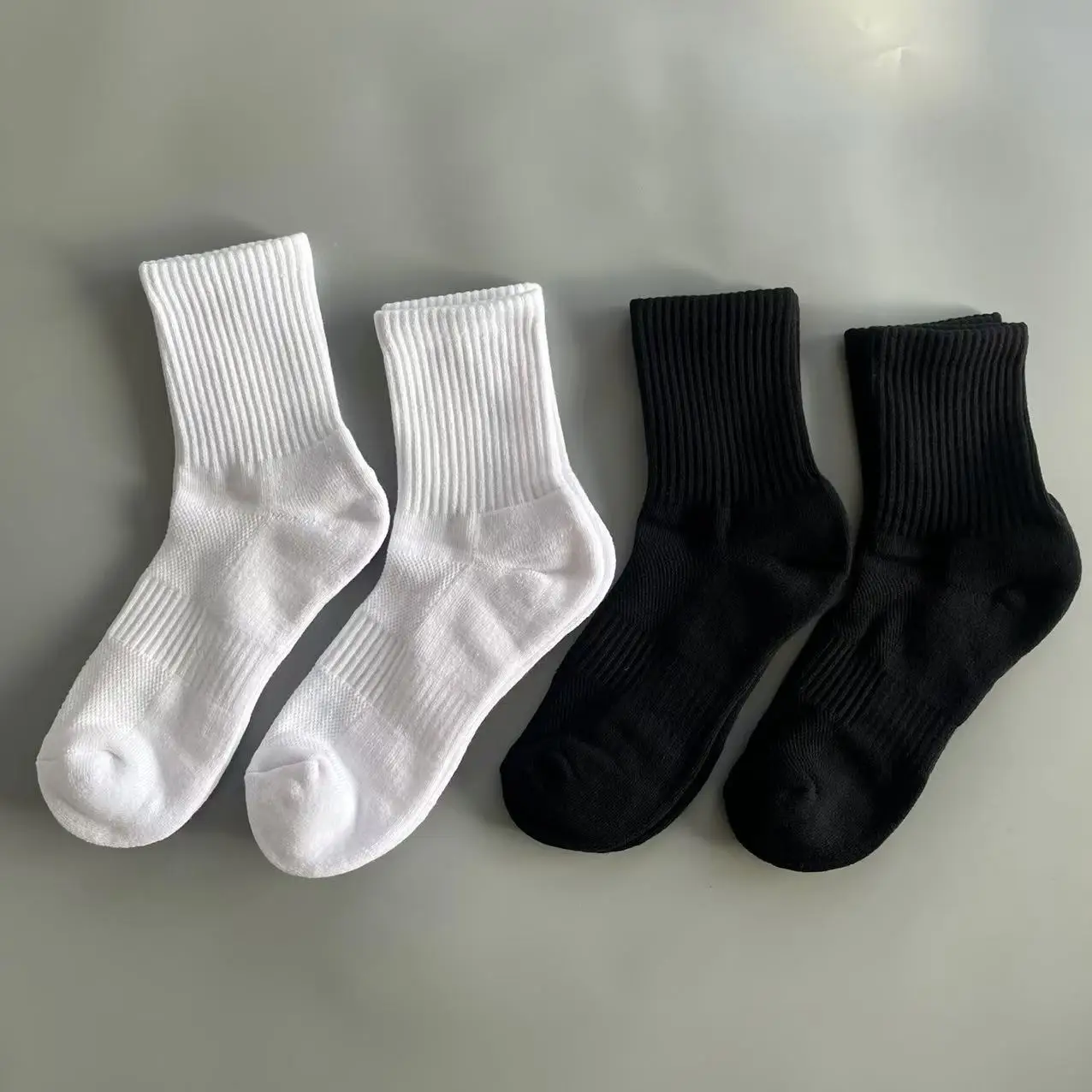 5 pares 100% calcetines de algodón para hombre Otoño Invierno calidez Color sólido toalla gruesa negro blanco elástico calcetines deportivos altos