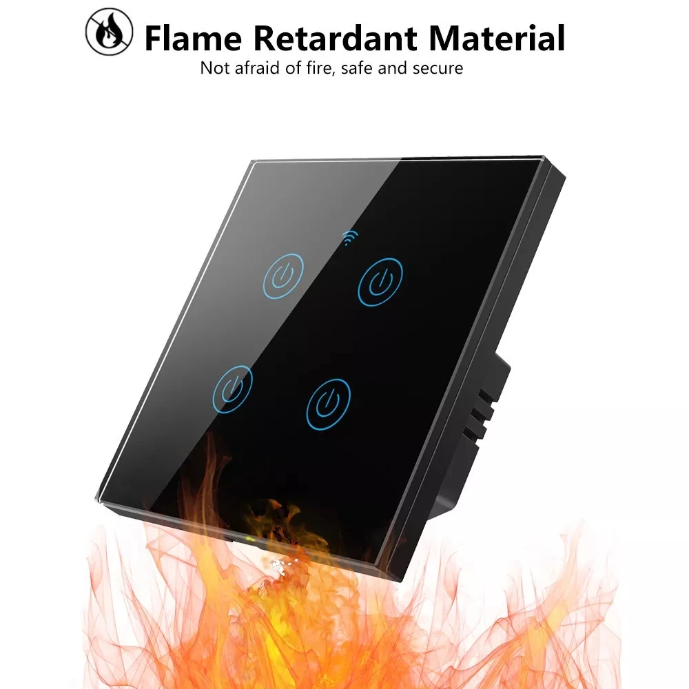 Zigbee Tempered Glass Touch Wall Switch EU Standard 1/2/3/4 Gang Tuya Home Smart Voice Control Electrical Switch With Neutral