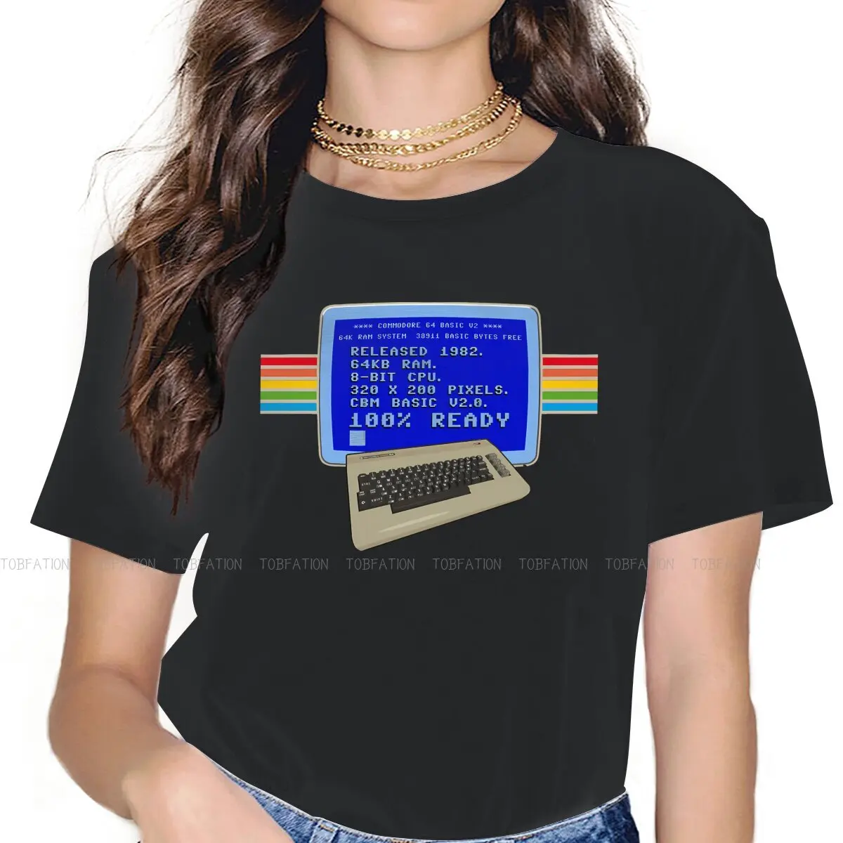 Retro Home Newest TShirts Commodore 64 Computer Woman Harajuku Fabric Streetwear T Shirt O Neck