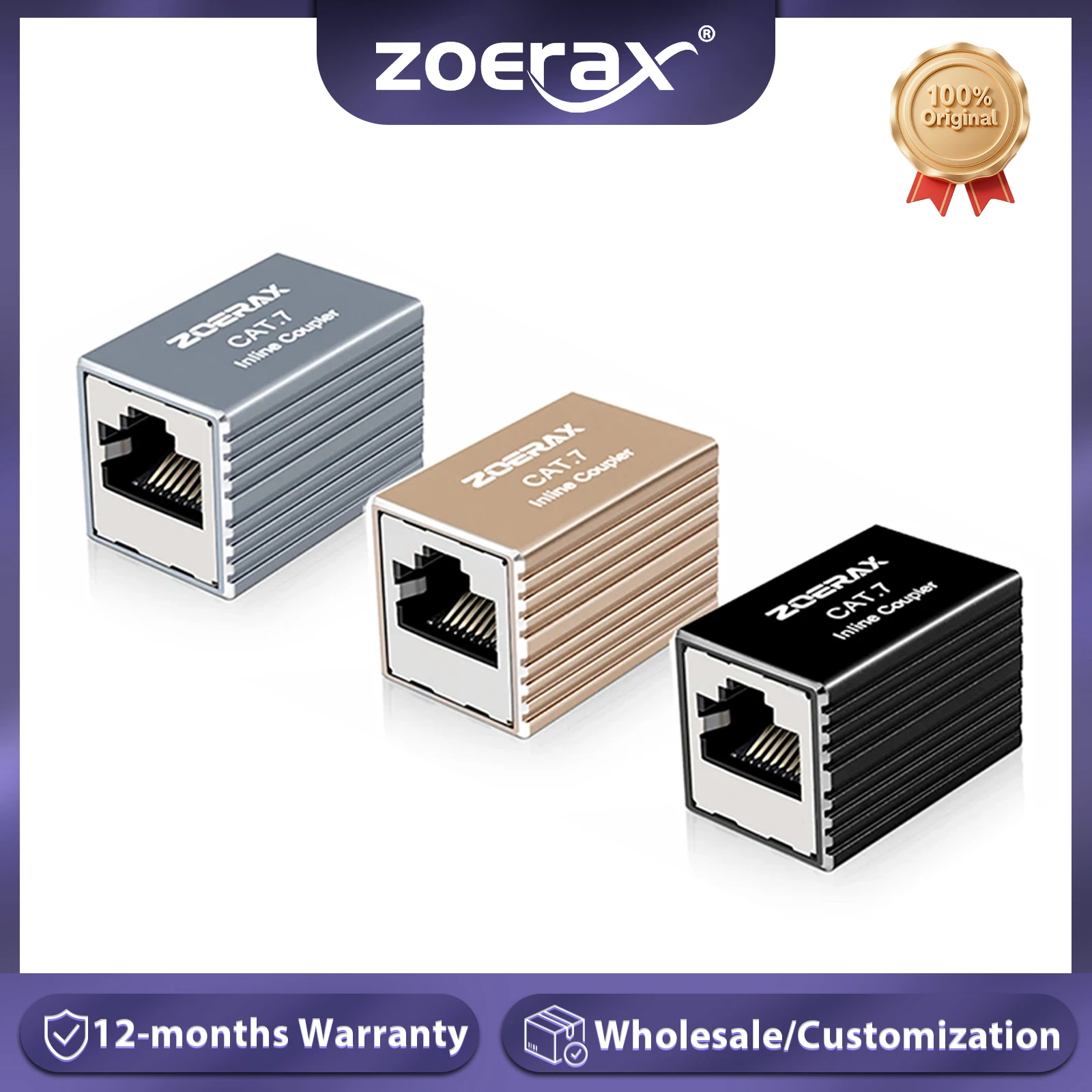ZoeRax RJ45 10Gbps Ethernet Coupler Adapter Aluminum Alloy Female to Female Compatible with Cat5E Cat6 Cat7 Network Extender