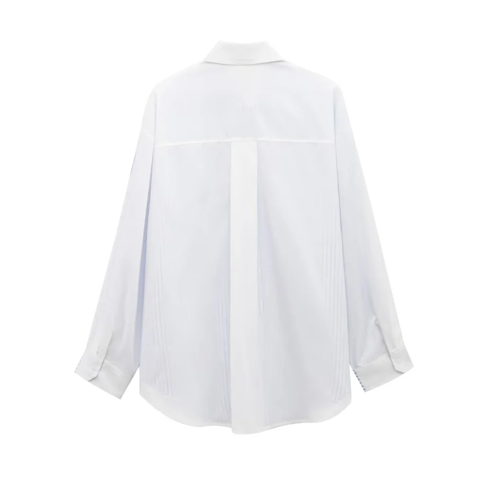 Losse poplin top voor dames met kraag, lange mouwen, knoopsluiting, stoffen strepen, lente/zomer nieuw mode-shirt
