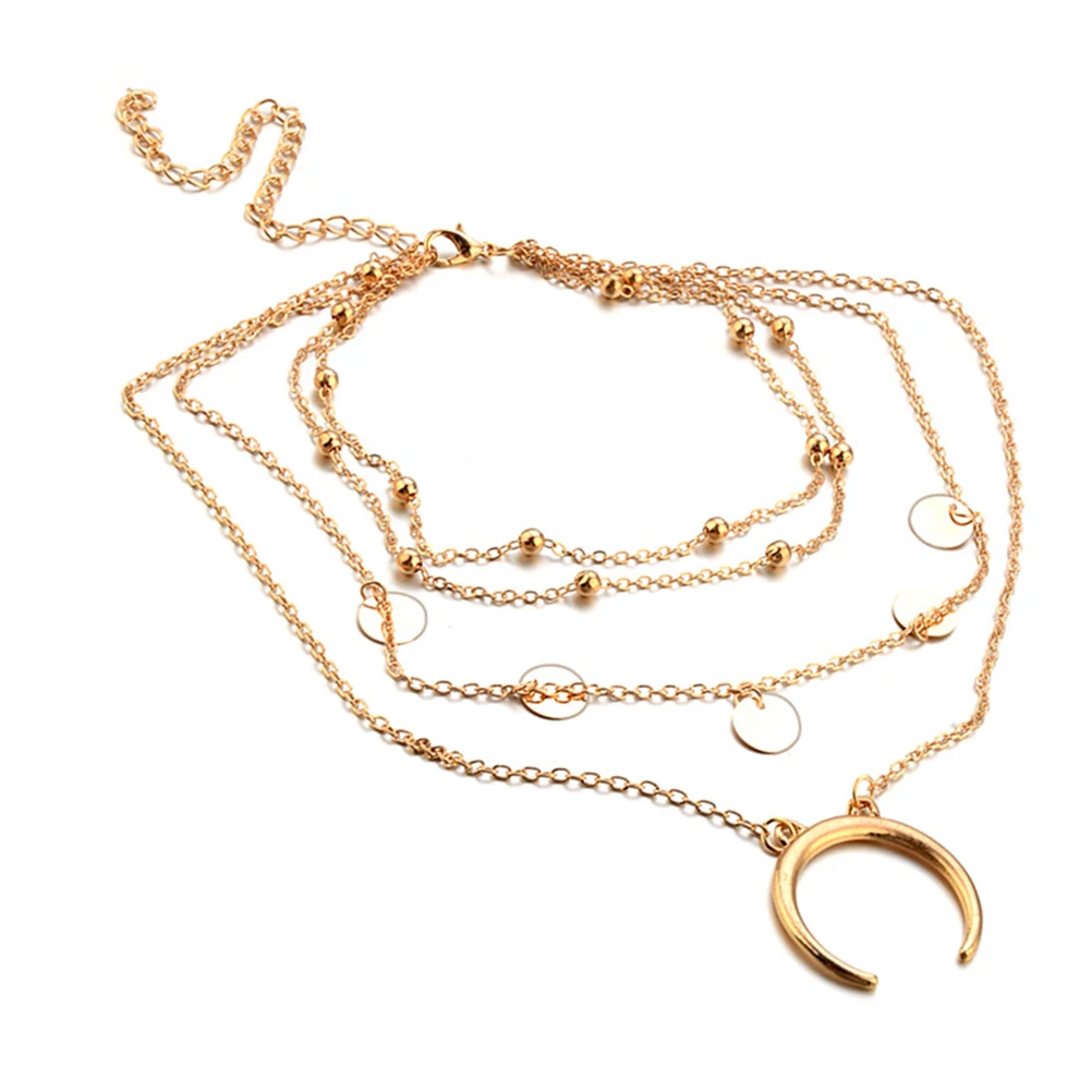 

Stylish Multi Layer Moon Pendant Necklace Set Women'S Jewelry Golden Unique Gift For Wedding Party Anniversary Birthday