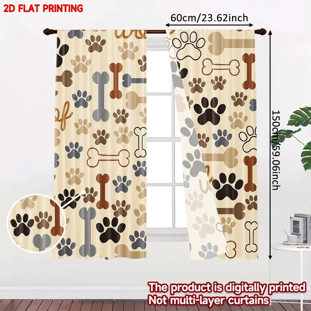 2D flat printing 2pcs Curtains Woof Paws and Bones Digital Printed Polyester Drapes Festive Holiday for Holiday Portraits and
