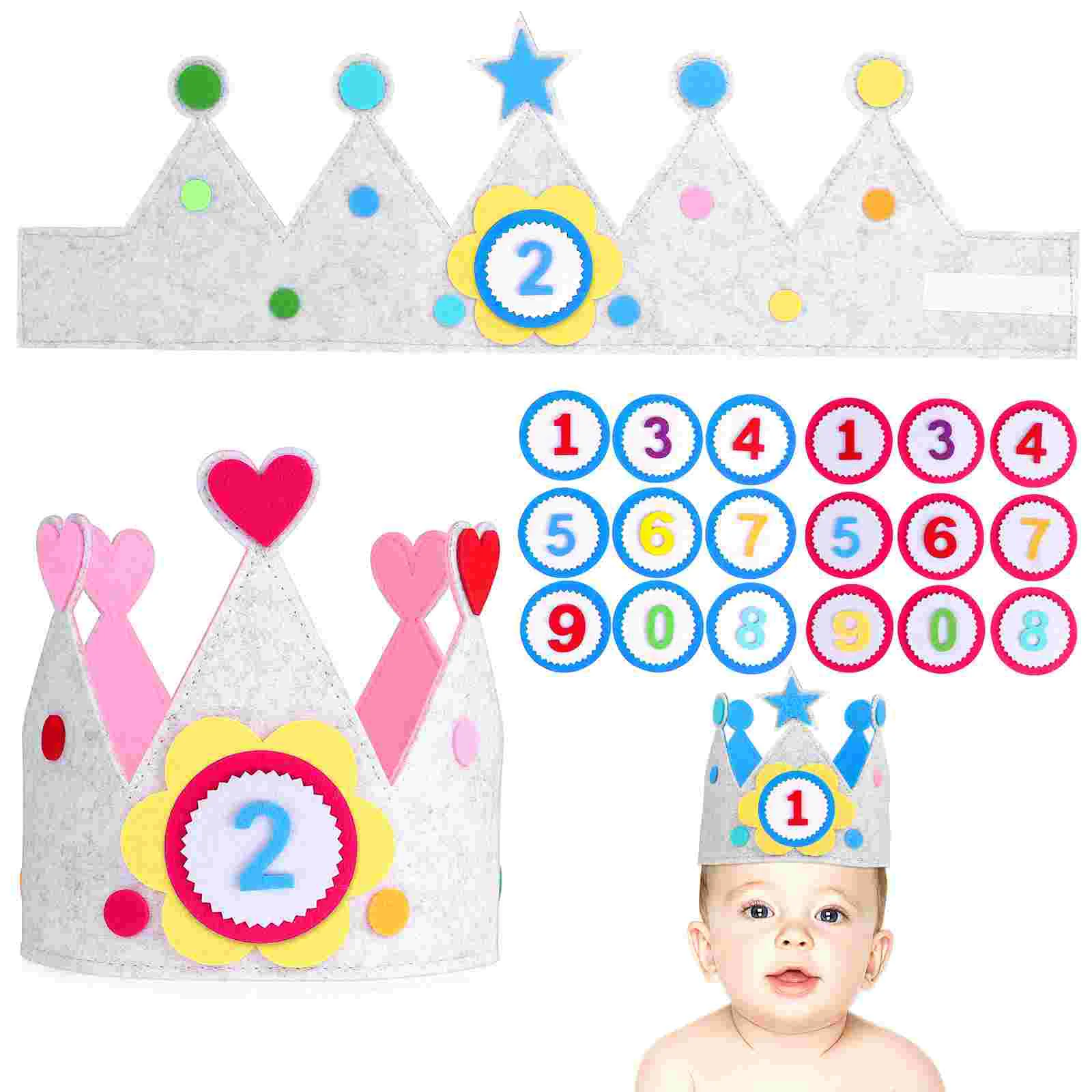 

2 Sets Felt Crown Ornament Caps Baby Headbands Toddler Crowns Christmas Hat Party Hats Birthday for Kids Cloth Girls Child