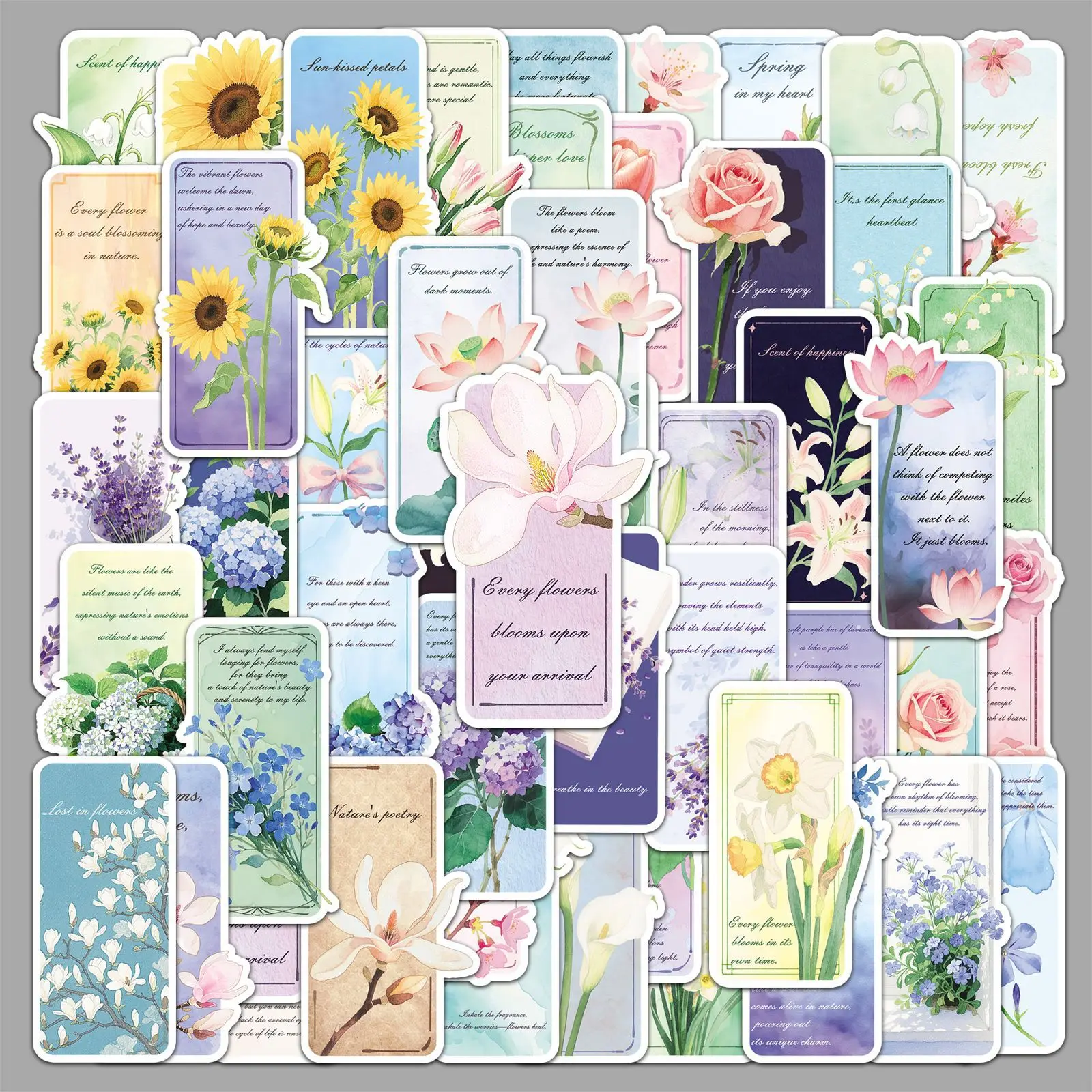 

51Pcs Flower Bookmark Graffiti Stickers Small Fresh English Short Sentences Decorative Stickers DIY Guitar Water Cup Skateboard