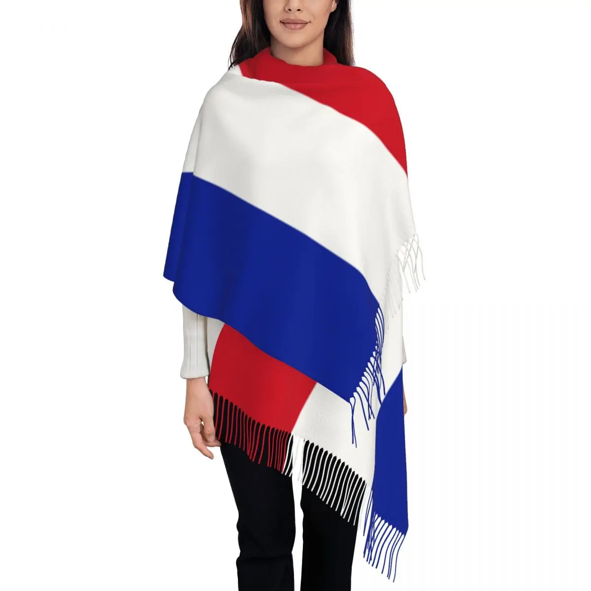 Custom Flag Of France Scarf Wrap Women Long Winter Warm Tassel Shawl Unisex French Proud Scarves