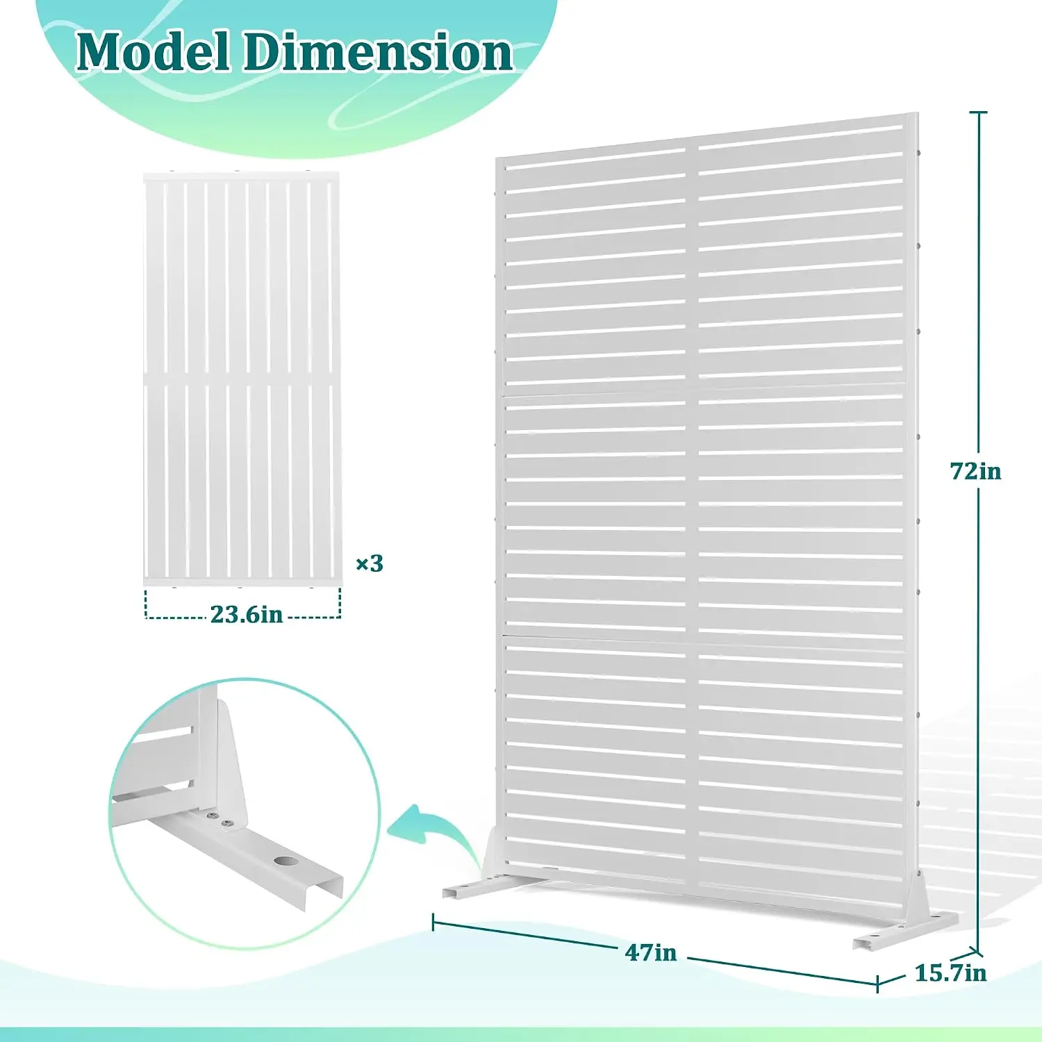 Metal Privacy Screen Outdoor Freestanding Fence Panel, 72