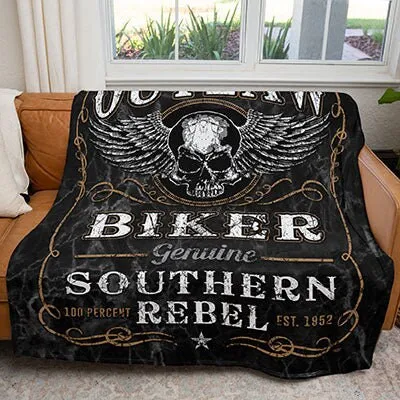 Outlaw Biker Steve McDonald Art Throw, Southern Rebel Motorcycle Man Cave Decor Fabric Poster Wall Art