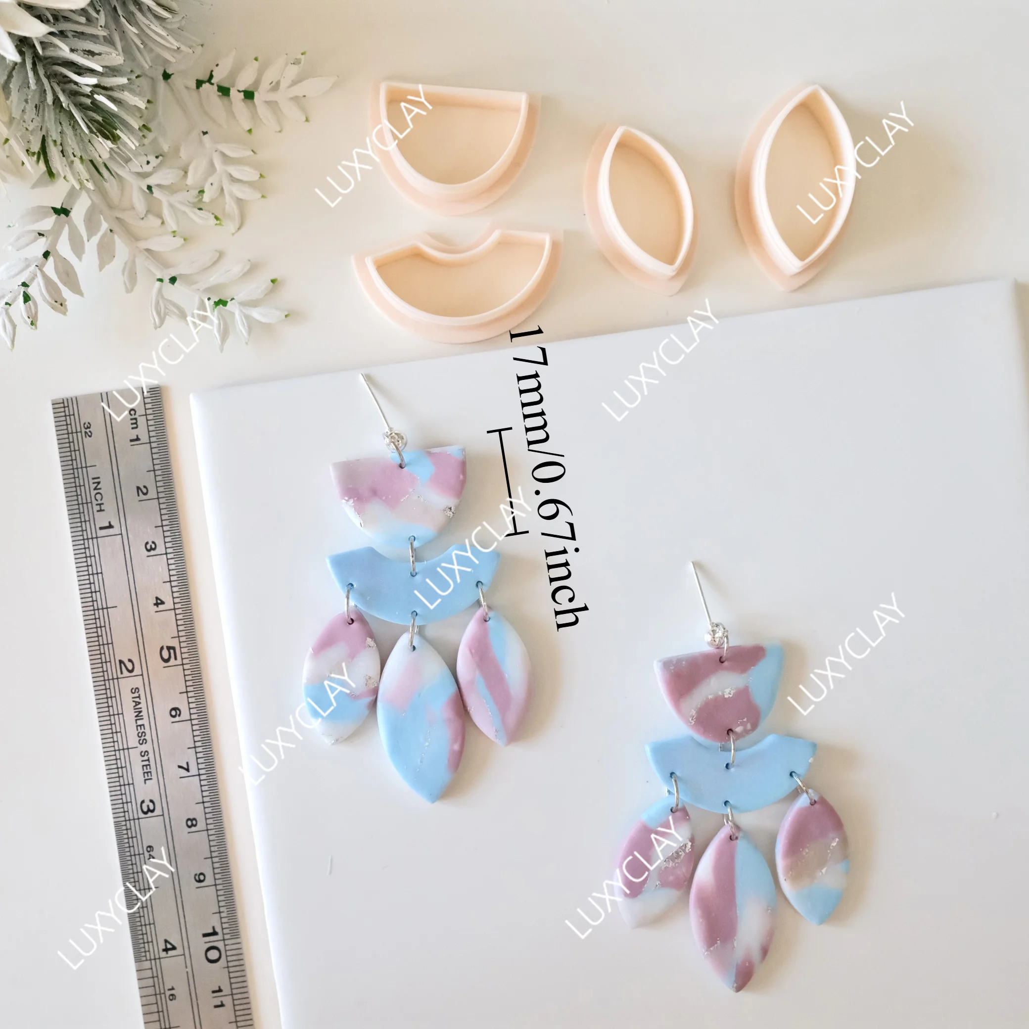 4pcs Boho Half Circle & Fan Shaped with Raindrop Dangle Polymer Clay Cutters for DIY Earring Jewelry Pendant & Necklace Making