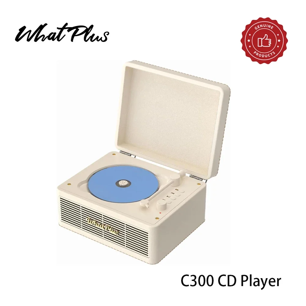 WhatPlus C300 Retro CD Player with High Resolution Sound Quality Bluetooth Stereo Audio Player Retro Portable Outdoor Speaker