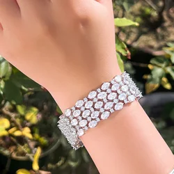 CWWZircons Super Gorgeous Multiple White Oval Round Cubic Zirconia Luxury Big Wedding Bridal Bracelets Bangles for Women CB331