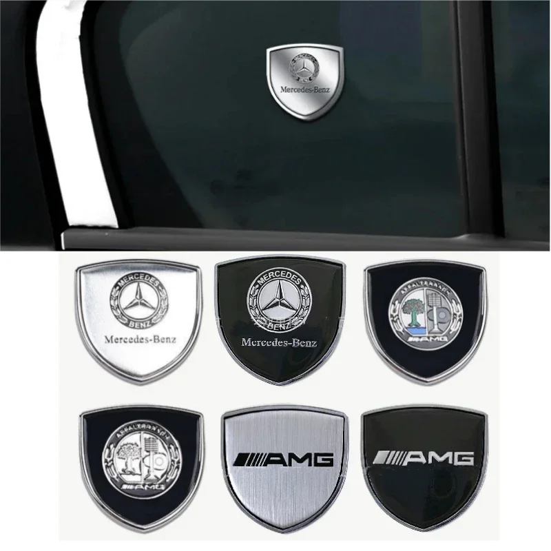 2pcs 3D Metal Car Window Trunk Emblem Decor Sticker For Mercedes Benz AMG W204 W213 W212 W205 W211 W176 C300 Auto Accessories