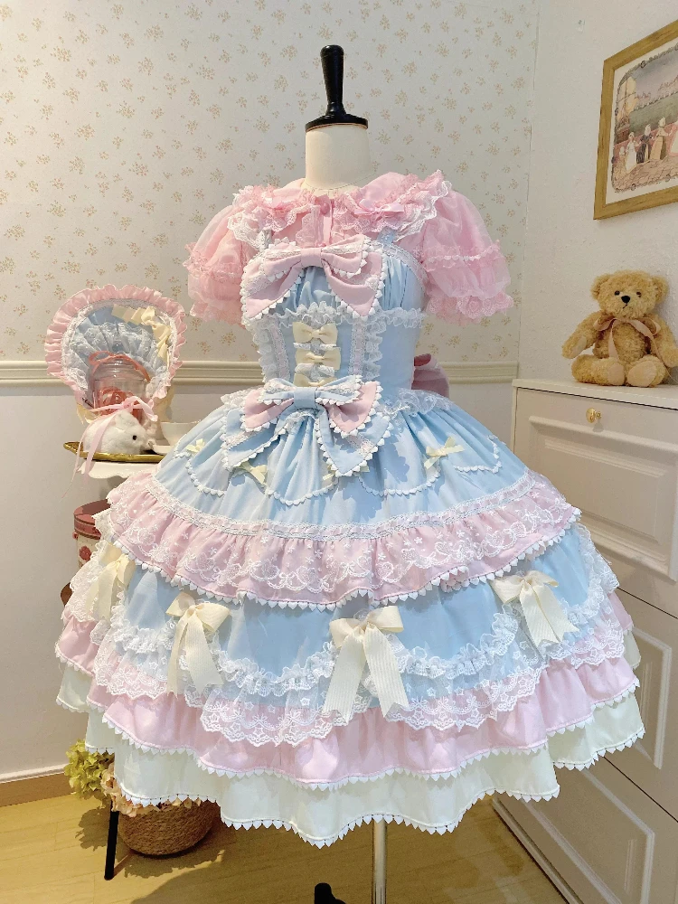 Vestido Lolita estilo japonés con tirantes para mujer, sin mangas, con lazo, encaje, elegante, dulce, para cosplay, fiesta, uso diario, informal, JSK