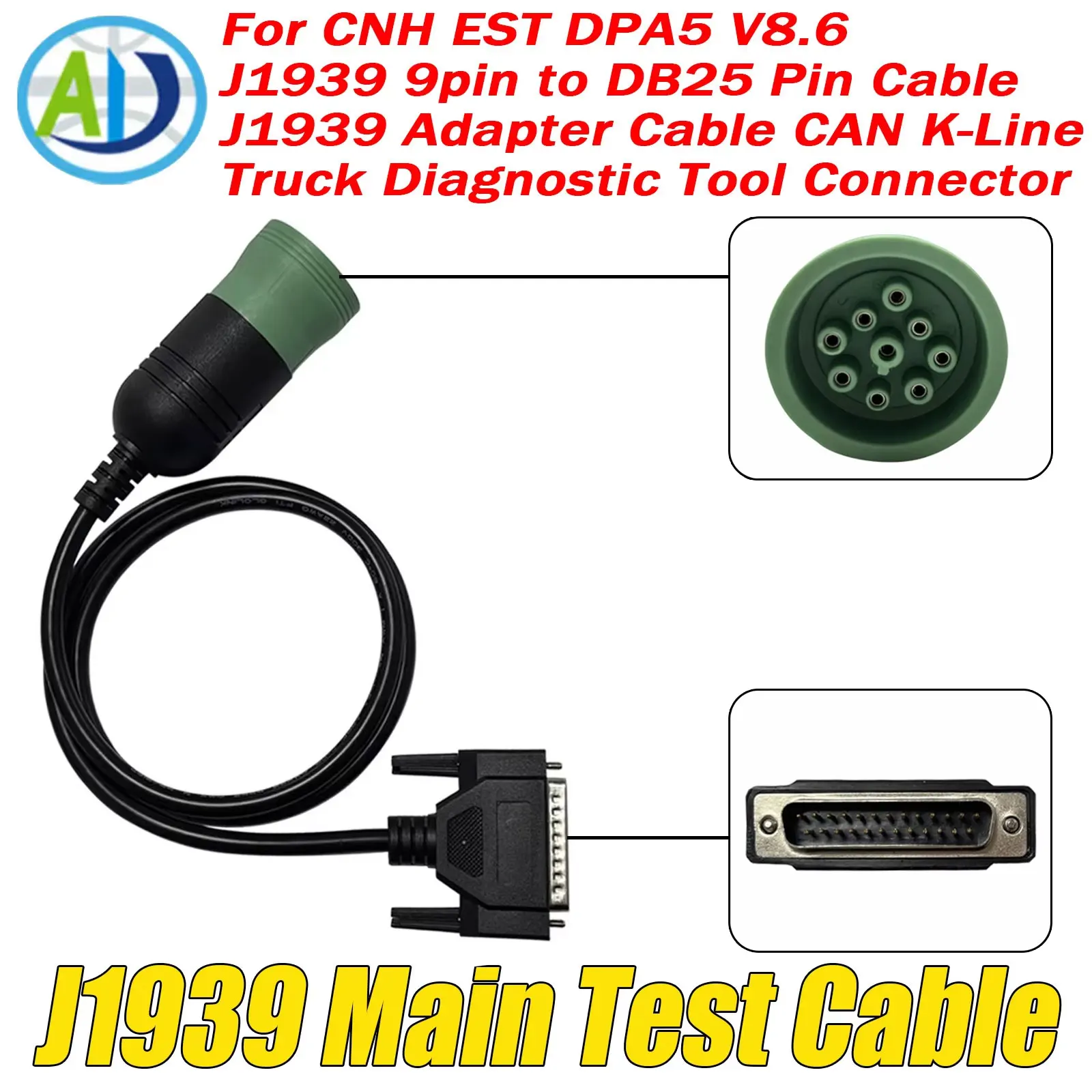 ل J1939 كابل الاختبار الرئيسي ل CNH EST DPA5 V8.6 شاحنة أداة تشخيصية موصل DB25 دبوس إلى 9pin J1939 كابل محول يمكن K-Line