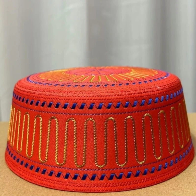 Casquettes de prière musulmanes pour hommes, chapeau rouge en maille, kippa islamique, broderie Kufi Topi, produits fiscaux, livraison gratuite, 03424