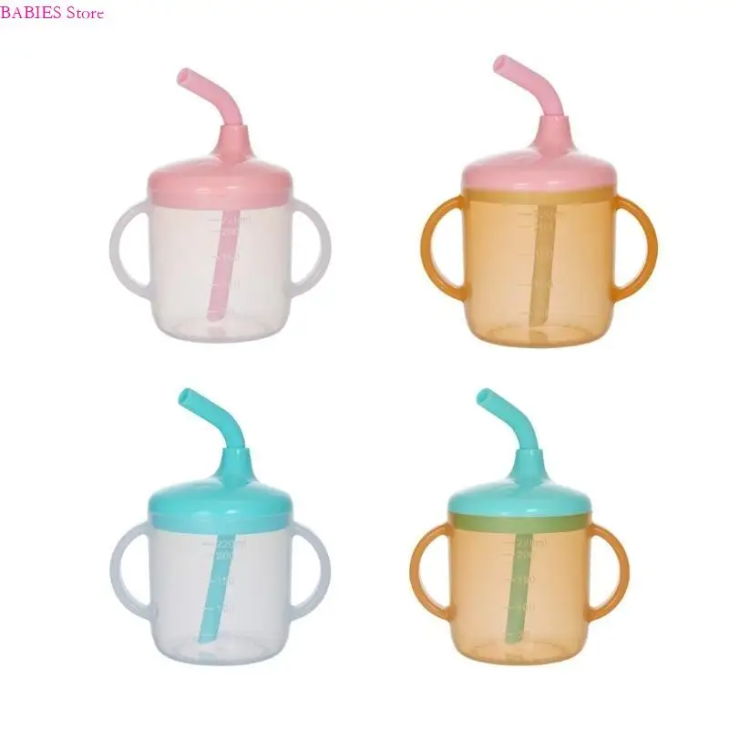 

C9GB Baby Sip Cup Cup Double Hangles Мягкая солома с безопасной защитой крышки прозрачная шкала
