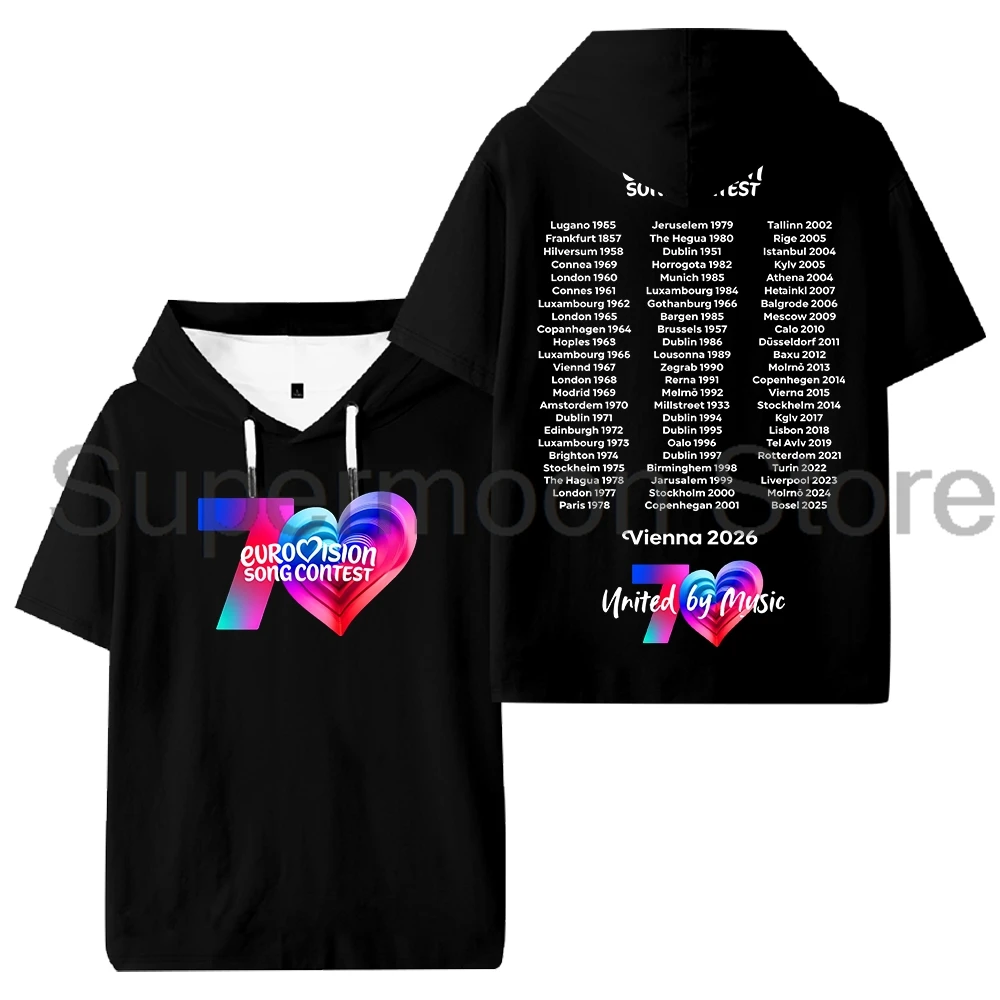 Eurovision Song Contest Vienna 2026 Merch Hooded T-shirt Unisex Short Sleeve Tee Women Men Outdoor Streetwear Tops