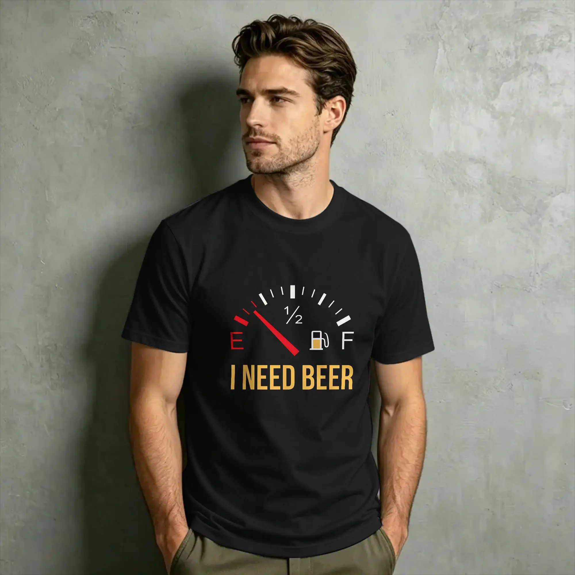 Fuel Gauge I Need Beer Cotton T Shirt For Man Summer  Streetwear T Shirts Crewneck  Cool Tee Shirt Oversized Custom DIY Clothes