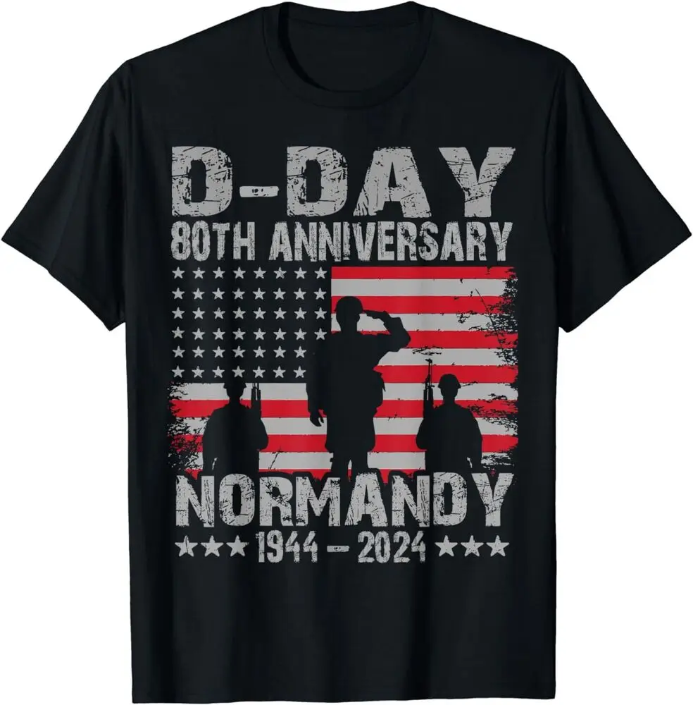 D-Day 2024 Shirts 80th Anniversary Normandy 1944 US Flag T-Shirt  High Quality 100%Cotton Short Sleeve