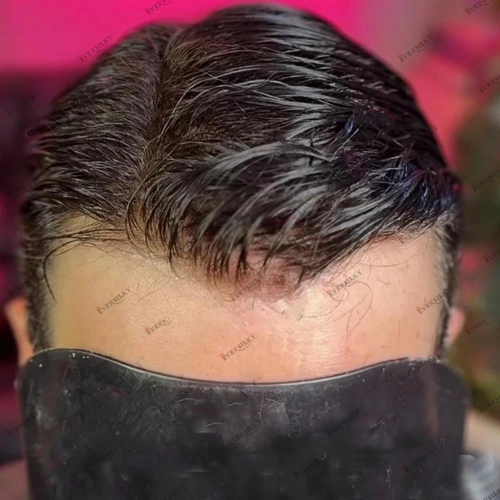 

80% Density Natural Human Hair Undetectable Thin Skin Men'S Toupee Capillary Prosthesis Natural Hairline 1b80 Salt& Pepper Wigs