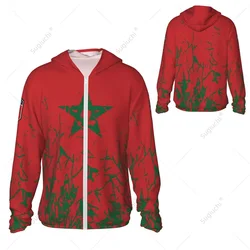 Morocco Flag Grain Sun Protection Hoodie Sunscreen Clothes Fishing Cycling Running Quick Dry Long Sleeve With Zipper Polyester