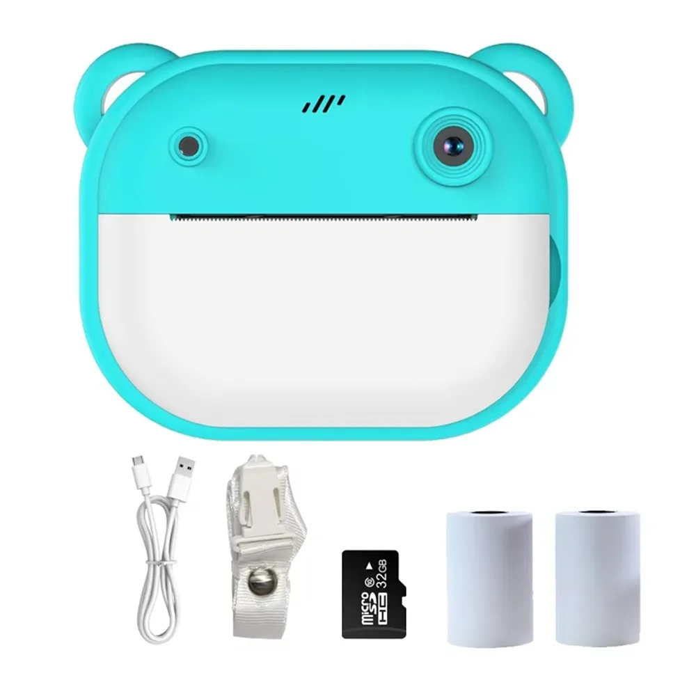 

1080P HD Recording Thermal Print Camera with Print Paper Dual Lens Mini Instant Print Toys 32G Card 2.0Inch HD Screen
