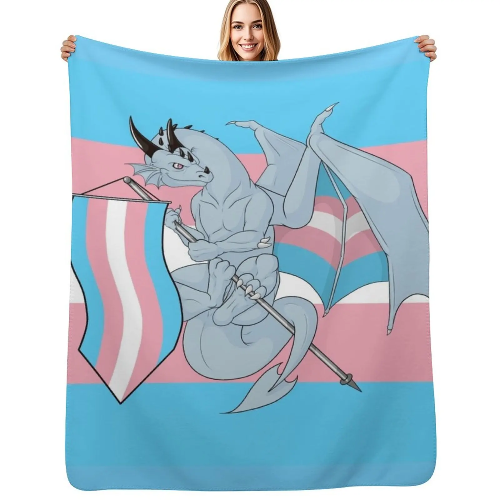 Pride Dragons - Transgender Flag Throw Blanket Multi Purpose Soft Warm Blanket for Home Travel