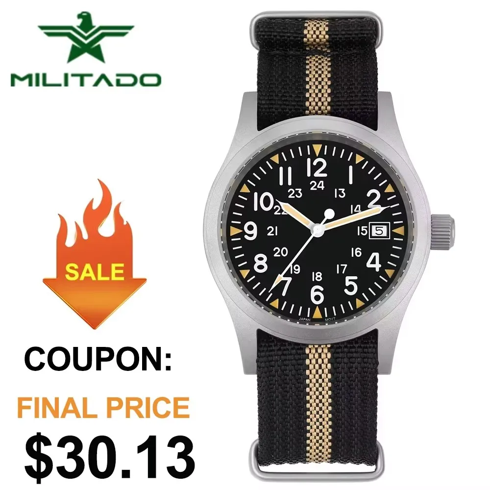 

Militado ML05 38 мм военные полевые часы Ronda 515 кварцевый механизм куполообразное сапфировое стекло водонепроницаемые 100 м супер светящиеся часы