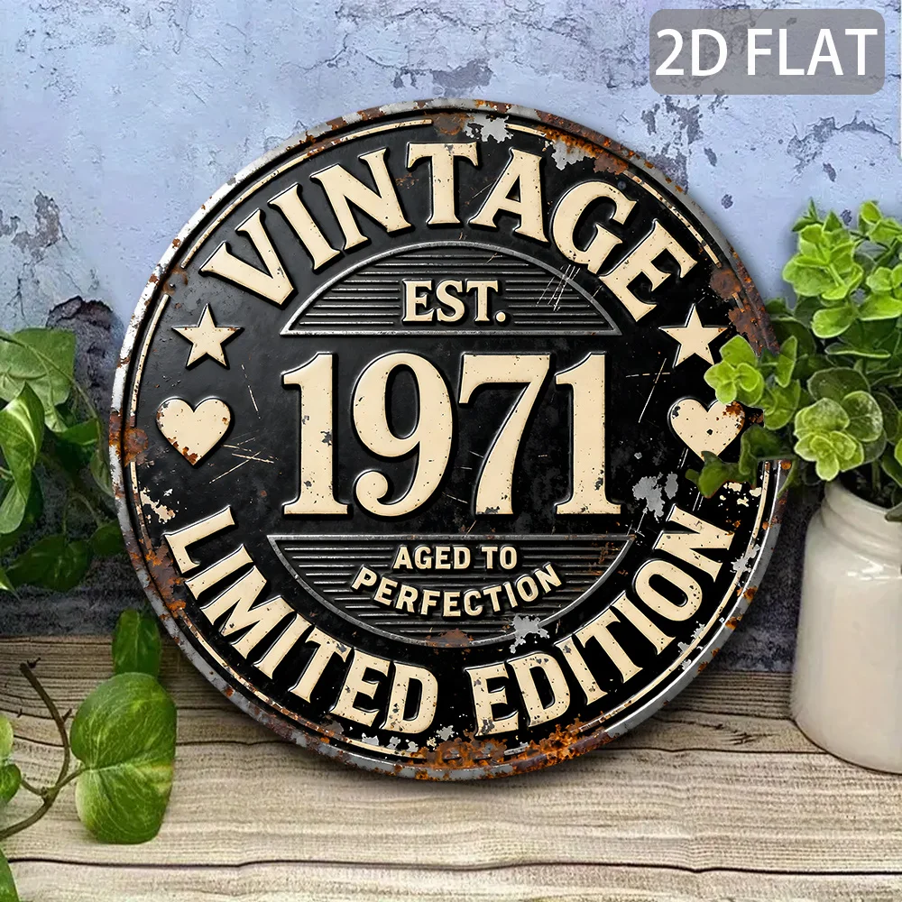 2D Flat, 1pc Vintage 1971 Limited Edition Aluminum Wall Art Sign - 7.9inch X 7.9inch Retro Aluminum Plaque with 1971 Design, Dur
