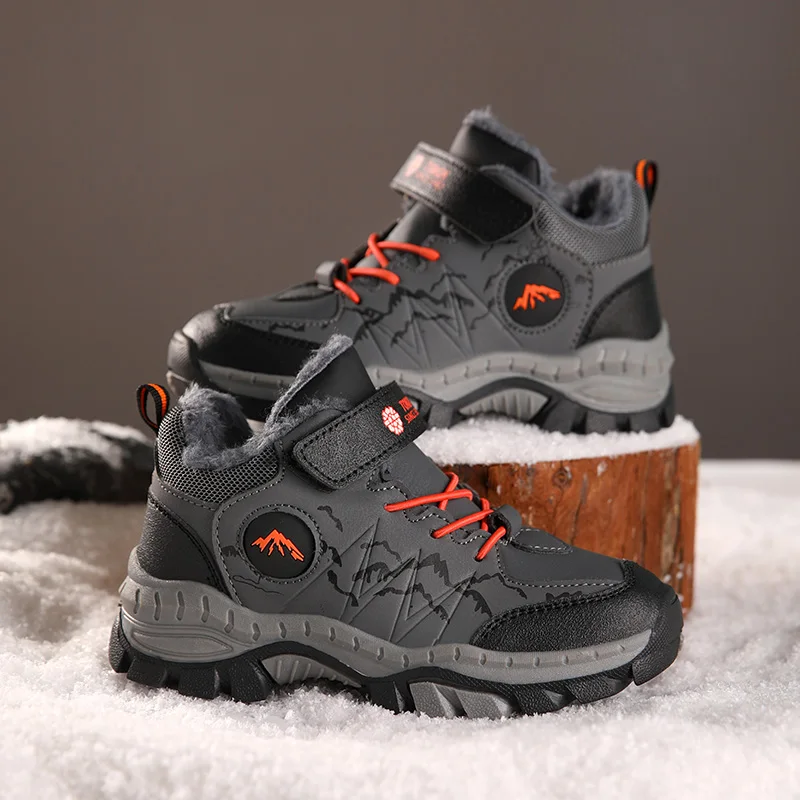 2024 Winter Boys Mountaineering Shoes Children Boots Brand Kids Sneakers Sport Fashion Casual Child Warm Plush Outdoor Shoes