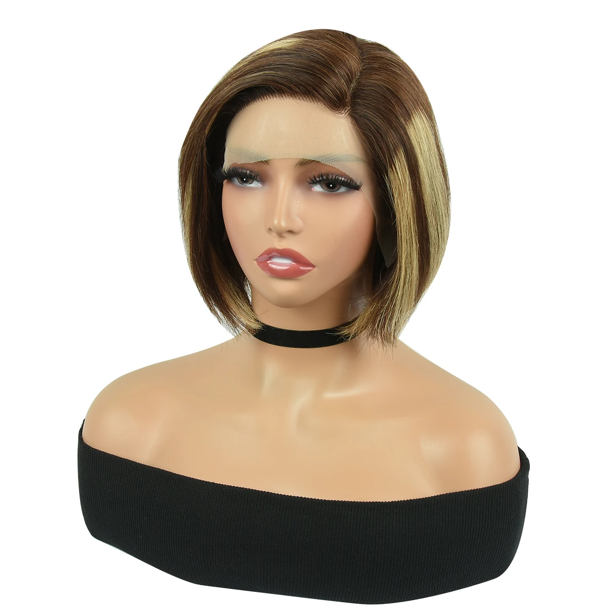 P4/27 T Front Lace Pixie Cut Human Hair Wigs For Women Highlight Straight Human Hair Wigs Omber Brown Pixie Cut Wig 180% HairUGo