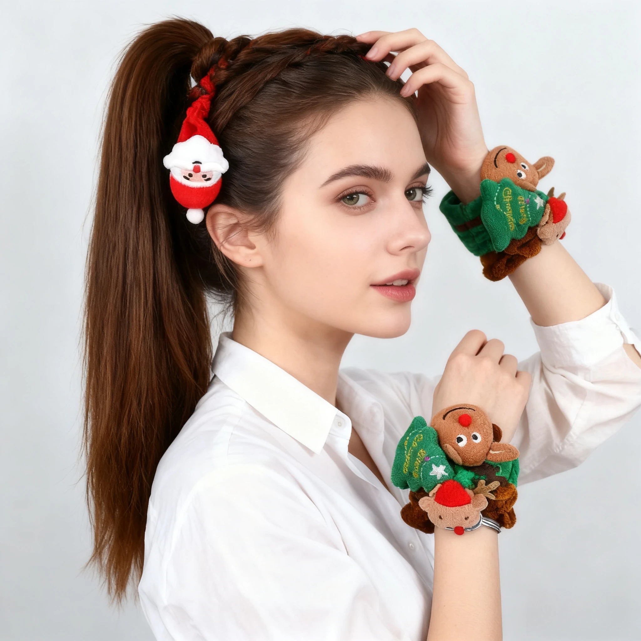 Weihnachts-Haargummis aus Samt, Elfenhut, gestreifte Haargummis mit Bommeln, Weihnachtsfeier-Haarschmuck für Frauen und Mädchen, Weihnachten