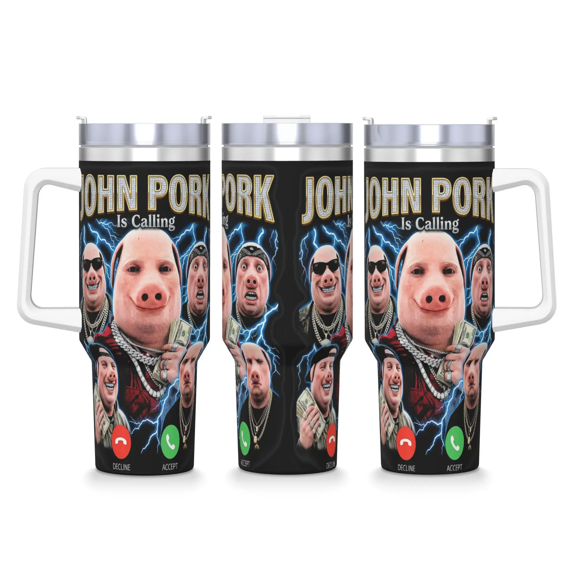 John Pork is Calling Meme Brainrot Tumbler Cold and Hot Water Bottle Leakproof Stainless Steel Thermal Mug Travel Car Mugs