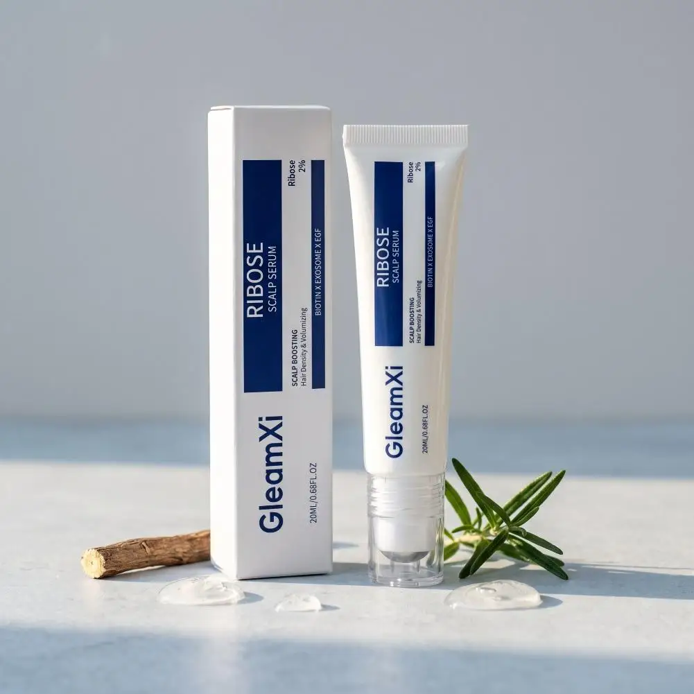 GleamXi Ribose Scalp Serum Rollerball Massage Hair Density Volumizing Essence Regulate Excess Sebum for Stronger Scalp Environme
