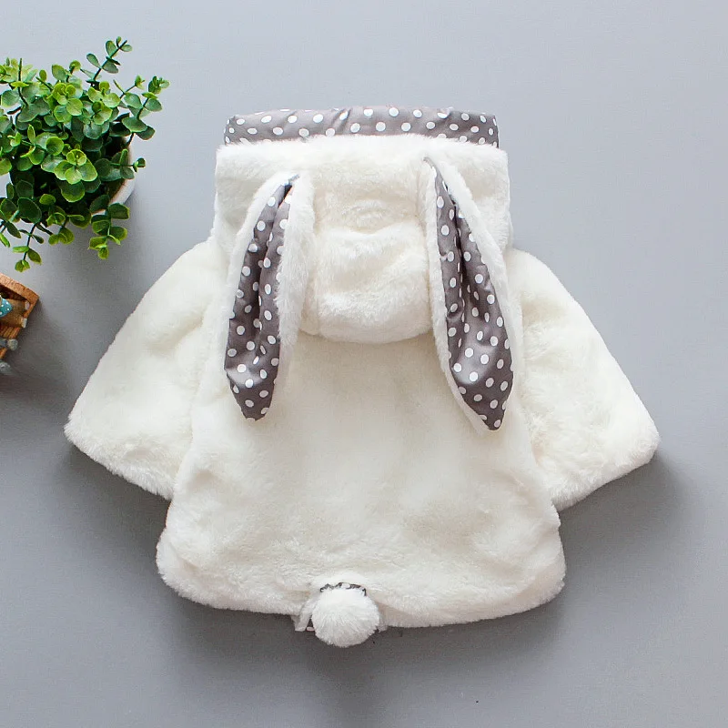 Baby Girl\'S Winter Cute Flower Coat, Sweet Rabbit Ear Plush Warm Hooded Long Sleeved Coat (0-3 Years Old)