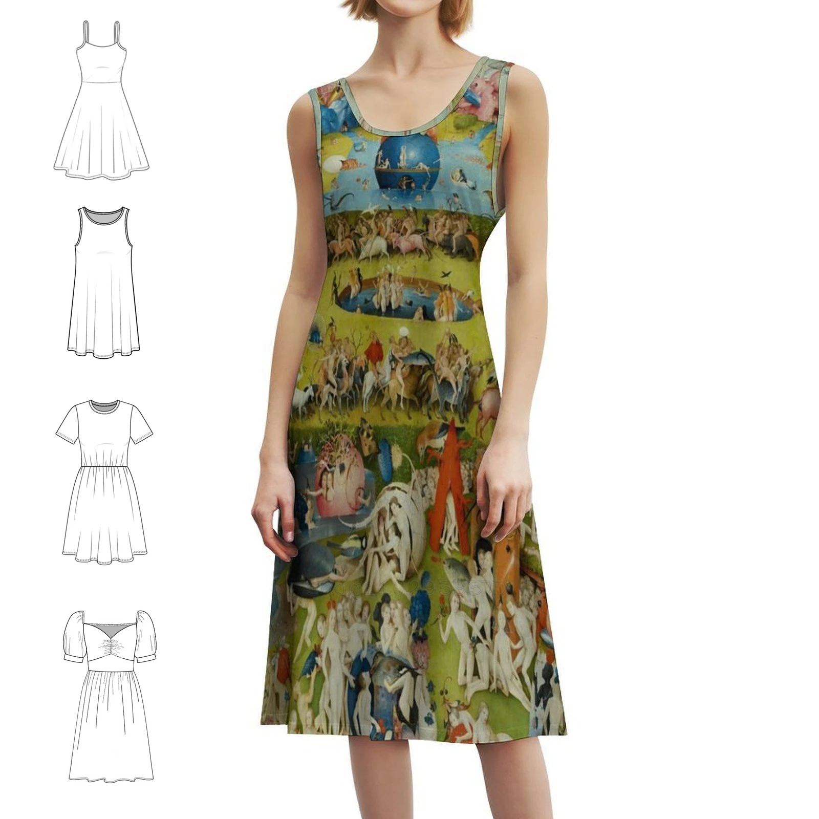 Hieronymus " The Garden Of Earthly Delights " Bohemian Sleeveless Dress For Women Print Beach Party Dresses Hieronymus
