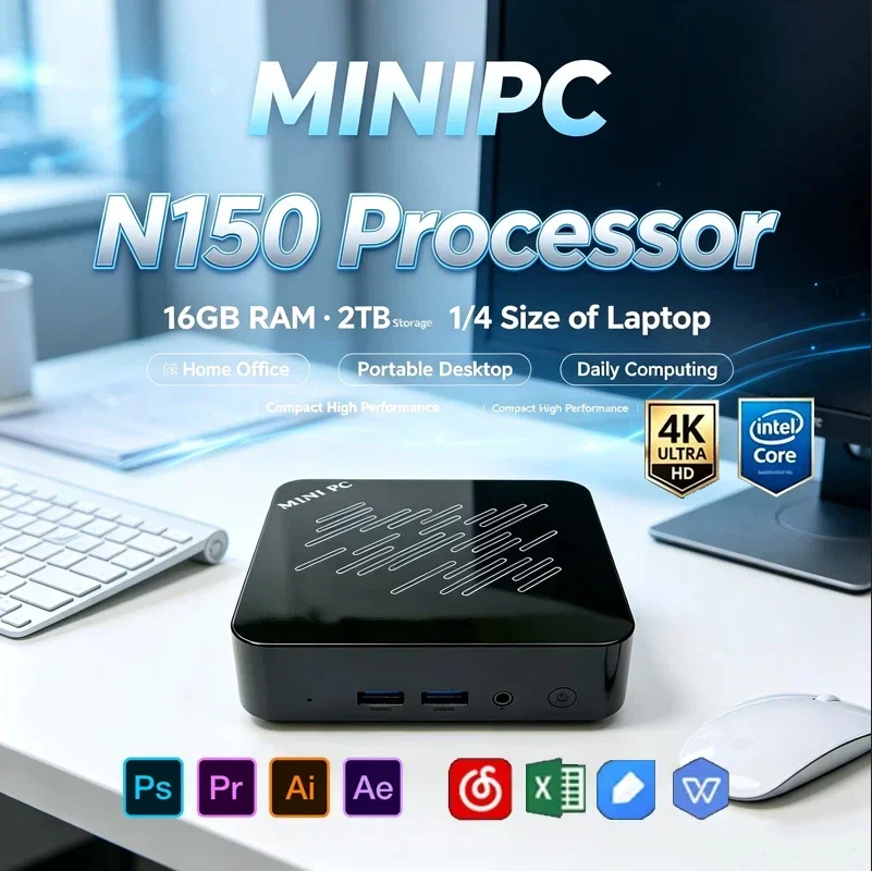 Ultra Thin Ryzen AI 9 Intel N150 Mini PC, USB4 OCuLink, Dual 2.5G LAN, WiFi6E Win11 Desktop for Office, Gaming & Media Creation